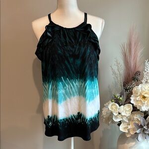 Women's Teal and Black Sleeveless Top